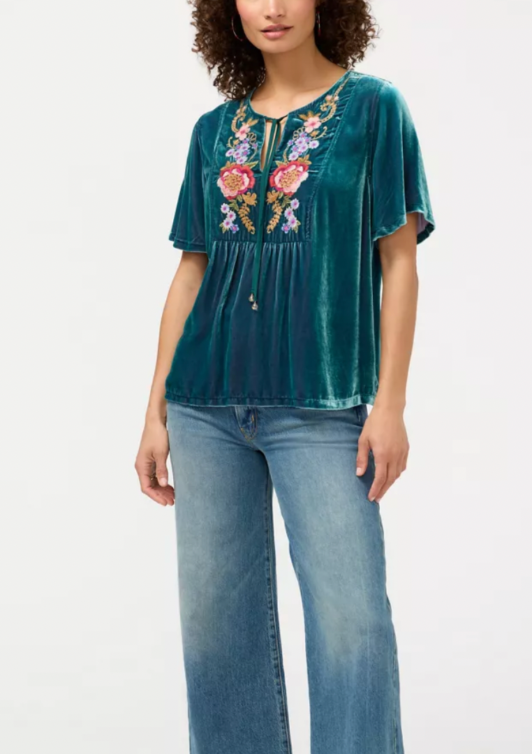 Johnny Was Velvet Yoke Blouse - Dragonfly | Sweetwater Boutique